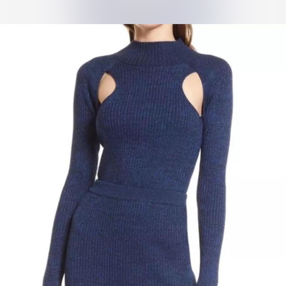 Women's Long Sleeve Cutout Knit Top - Blue